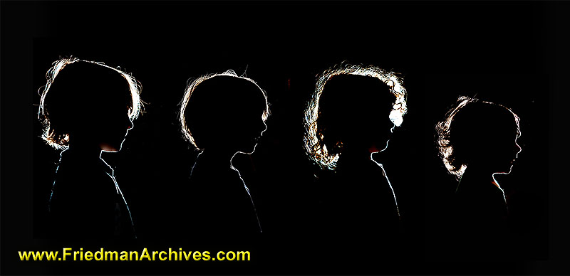silhouettes,portraits,children,family,grandkids,kids,head shot,black,hair,wireless flash,